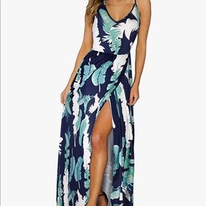 Summer Floral Backless Adjustable Spaghetti Strap Maxi Dress